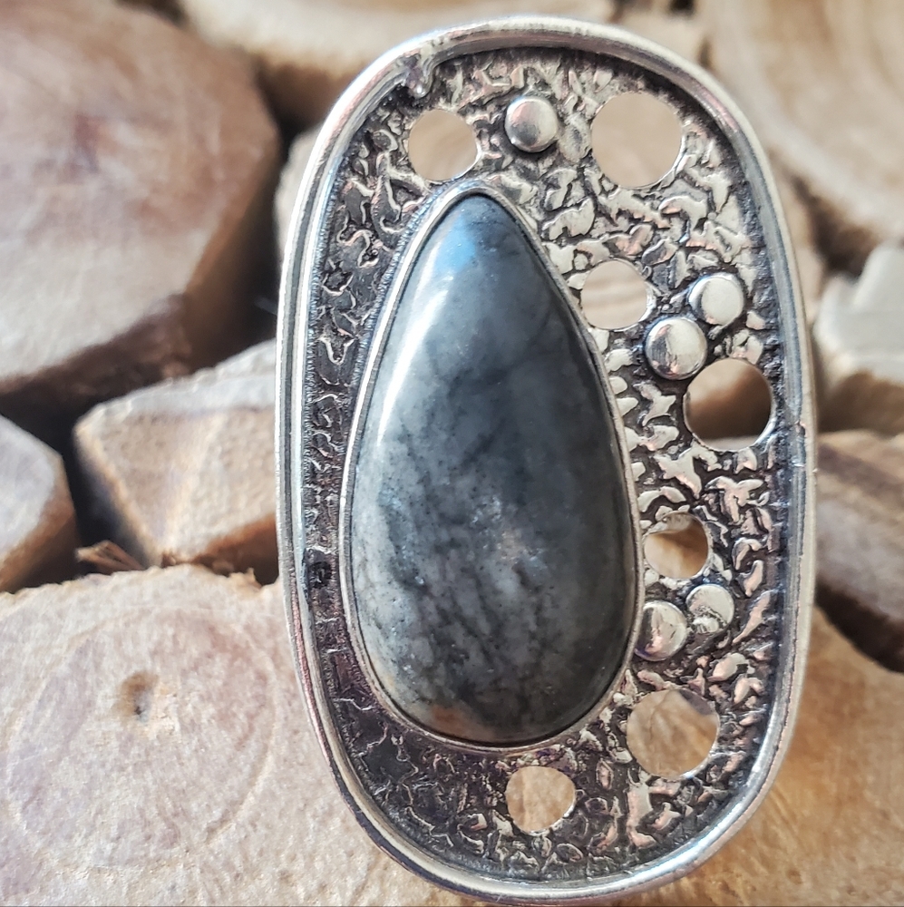 New Porcelain Jasper 925 Silver Ring.